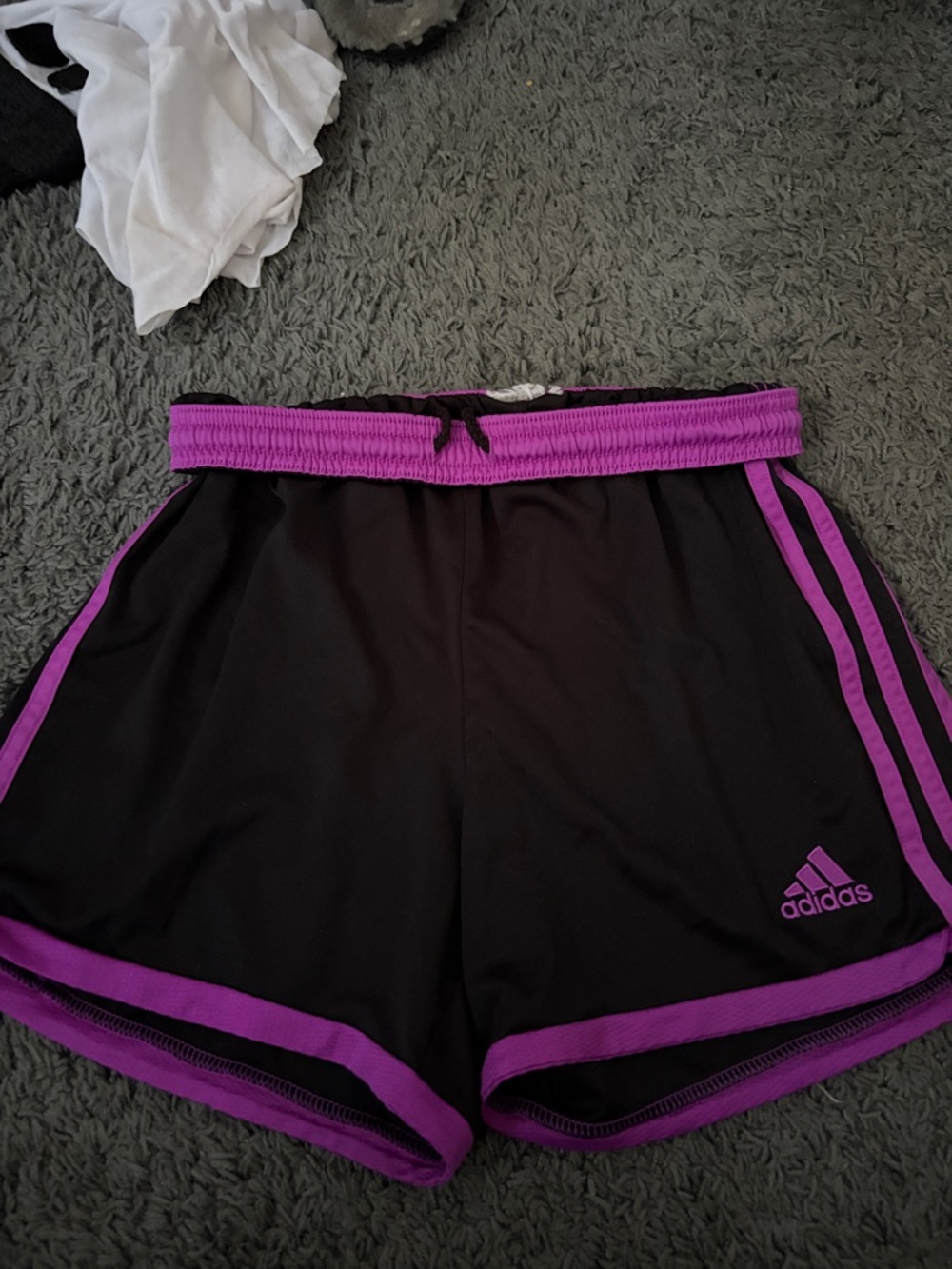 adidas Black Athletic Shorts with Purple Trim